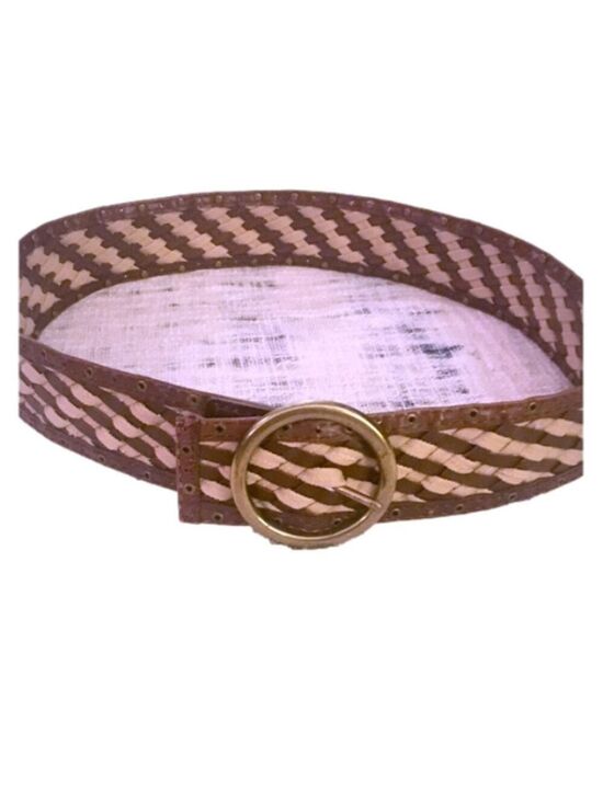 Accessories - Brown and Tan Leather Braided Belt with Brass Buckle